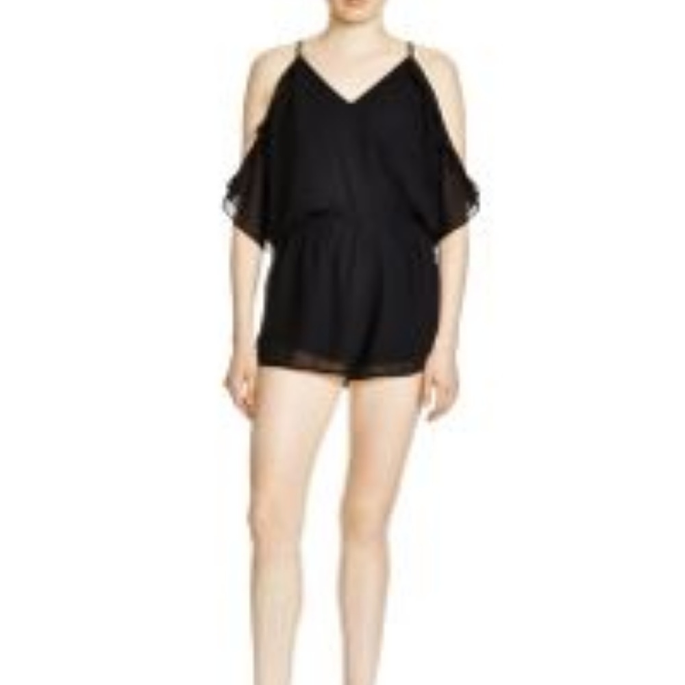 Tie back Black Cold Shoulder Romper